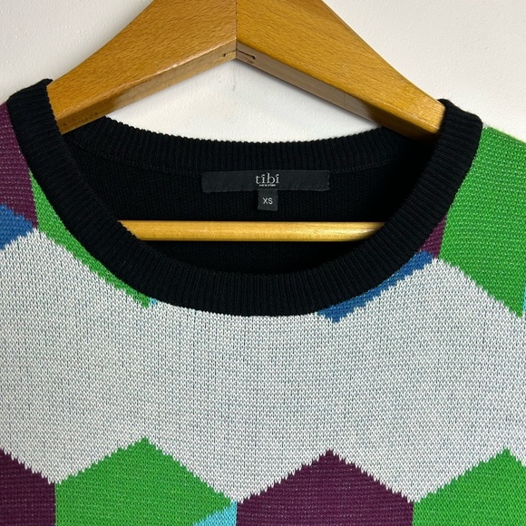 TIBI Xs Geometric Pattern Long Sleeve Sweater Dress Women Old Money Modal cotton - Picture 8 of 15